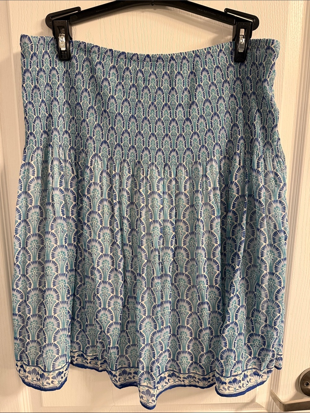 Max Studio Teal, Blue & White Printed Pull On Skirt